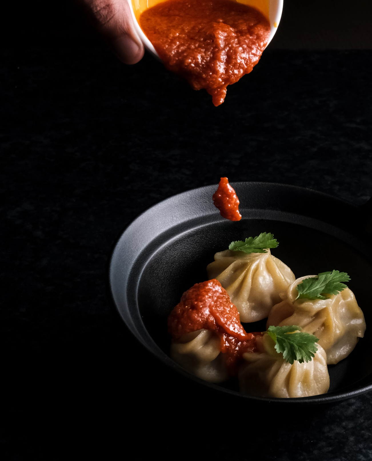 Momo and chutney at The Great Kathmandu