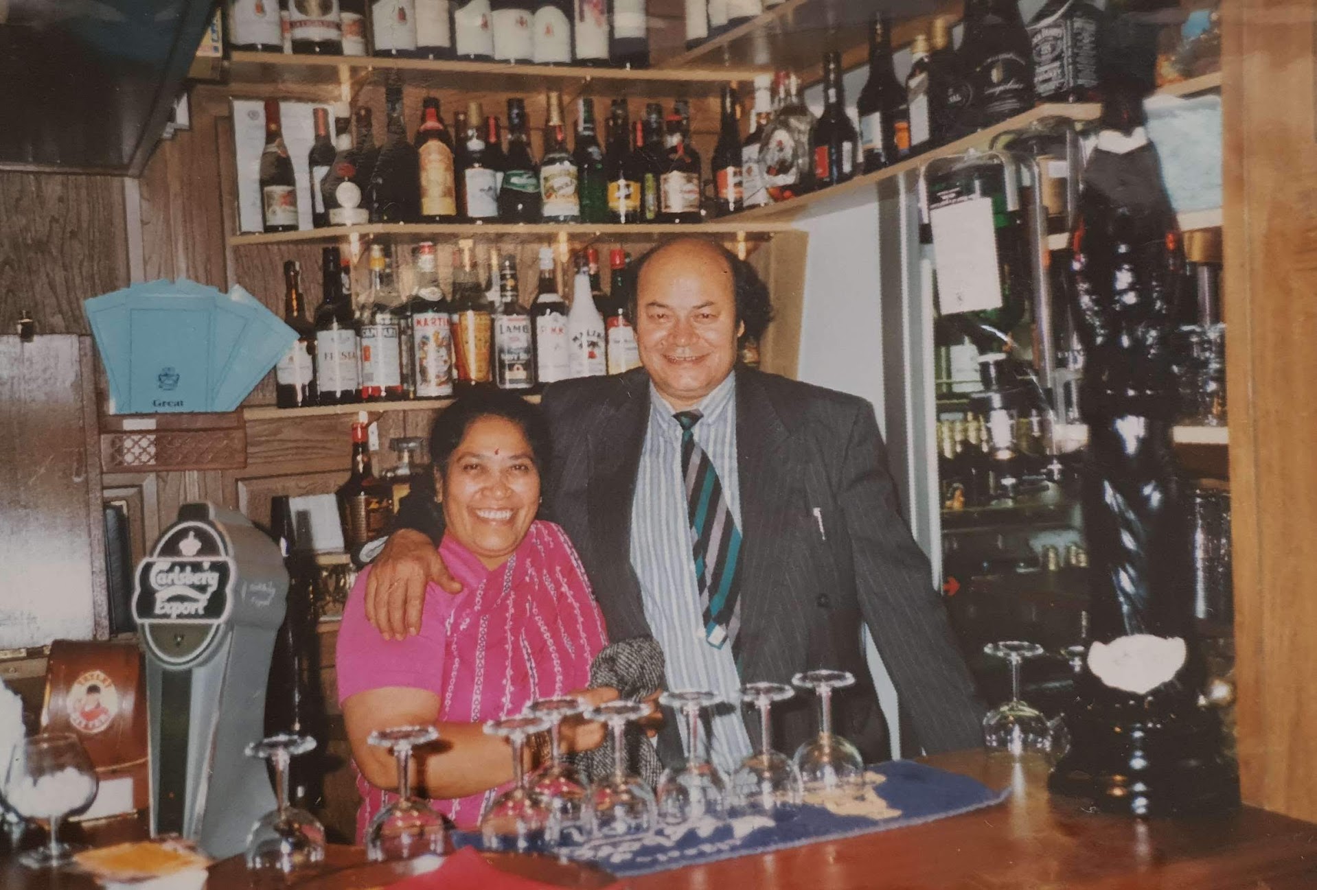 Gopal and Jhunu Dangol behind the restaurant bar