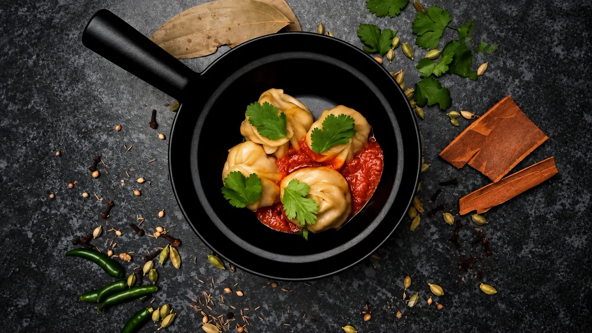 Nepalese momo served with tomato chutney